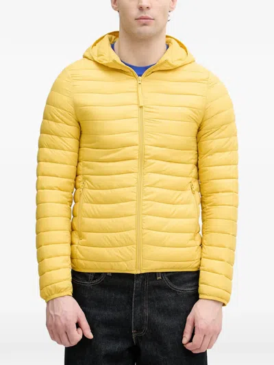 Benetton Hooded Quilted Jacket In Yellow