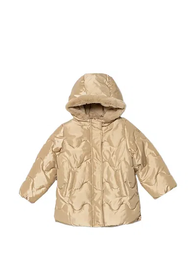 Benetton Kids' Hooded Quilted-design Coat In Gold