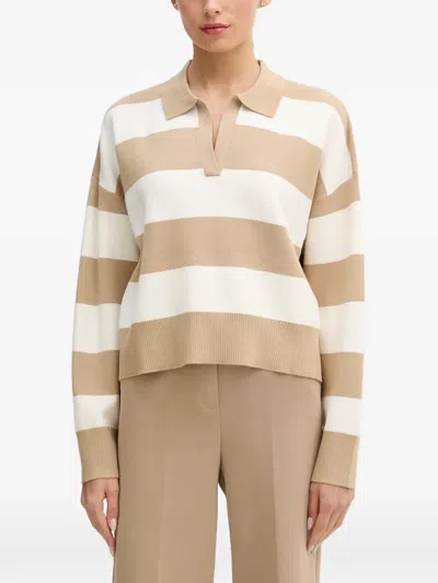 Benetton Horizontal-stripe Polo-collar Sweater In Neutral