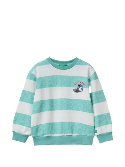 Benetton Kids' Horizontal-stripe Sweatshirt In Green