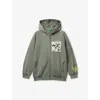 Benetton Khaki Zipped Graphic-print Cotton Hoody 6 In Brown