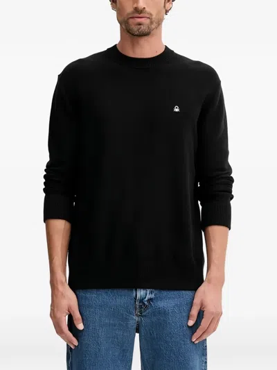 Benetton Knitted Logo Jumper In Black