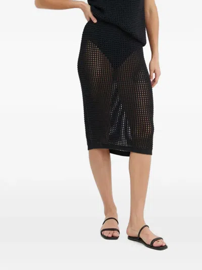 Benetton Knitted Midi Skirt In Black