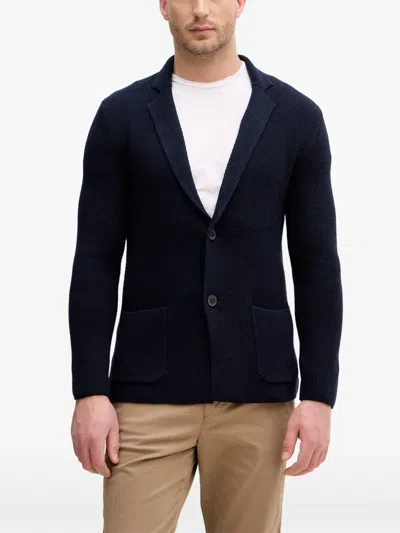 Benetton Knitted Notch-lapel Blazer In Blue