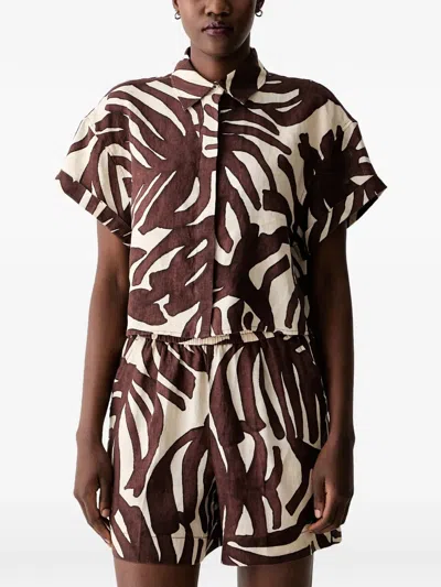 Benetton Leaf-print Short-sleeve Shirt In Multi