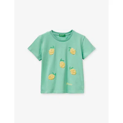 Benetton Kids' Lemon-embroidered Short-sleeve Cotton T-shirt 1-6 Years Green