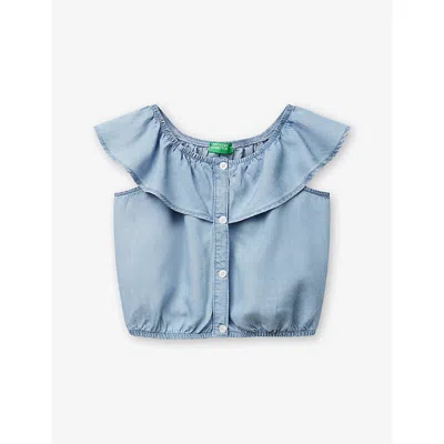 Benetton Kids' Light Blue Denim Cropped Sleeveless Chambray Cotton Blouse 6
