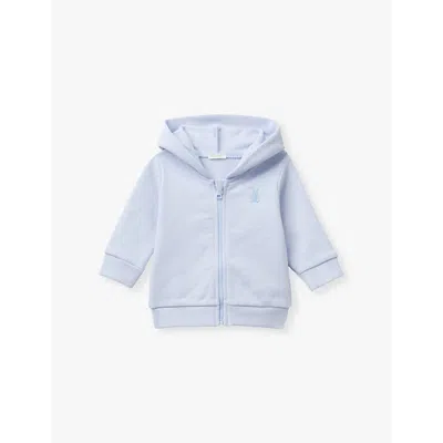 Benetton Babies'  Light Blue Powder Bunny-embroidered Long-sleeve Organic-cotton Hoody 0-18 Months 1-3