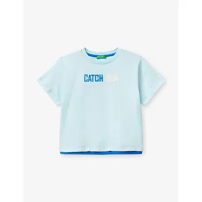 Benetton Kids' Graphic-print Cotton-jersey T-shirt 1-6 In Blue