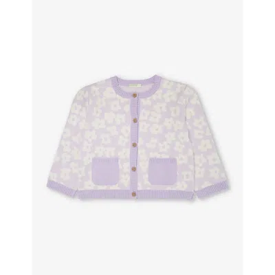 Benetton Babies'  Lilac Flower-pattern Cotton-blend Knitted Cardigan 1-18 Months