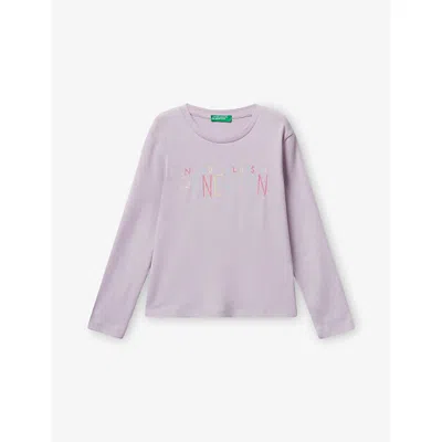 Benetton Kids' Lilac Glittered Brand-print Long-sleeved Cotton-jersey T-shirt 18 Months - 5 Year In Purple