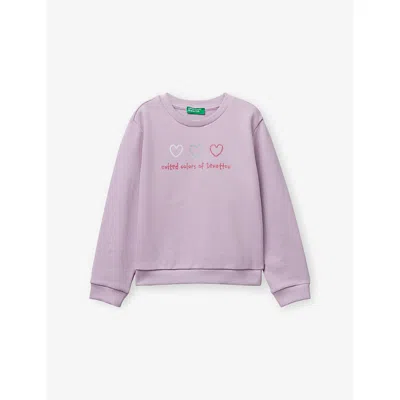 Benetton Kids' Lilac Glittered Heart-print Cotton Sweatshirt 18 Months - 5 Year In Pink