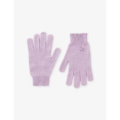 Benetton Kids' Lilac Logo-plaque Wool Blend Glov In Pink