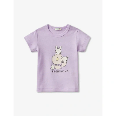 Benetton Babies'  Lilac Logo-print Short-sleeve Organic-cotton T-shirt 1-18 Months