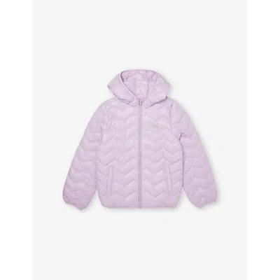 Benetton Kids' Padded Logo-embroidered Hooded Shell Jacket 6-14 Y In Lilac