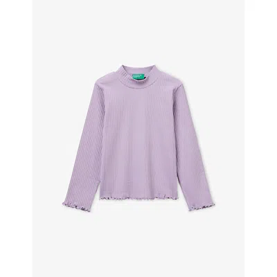 Benetton Kids' Lilac Ruffled-trim Long-sleeved Stretch-cotton T-shirt 18 Months - 5 In Purple
