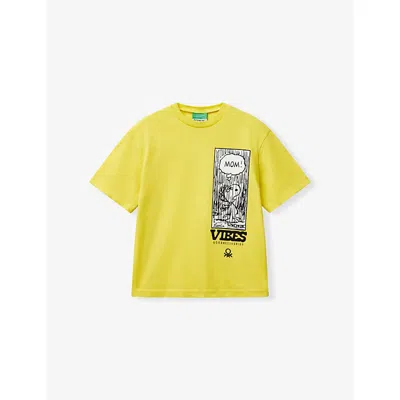 Benetton Kids' Lime Graphic-print Short-sleeve Cotton T-shirt 6-14