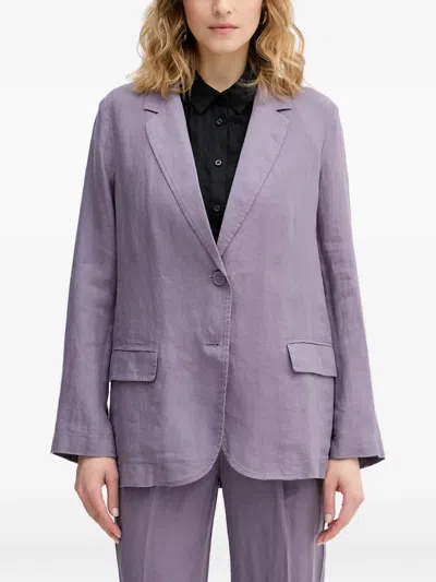 Benetton Linen Notch-lapels Blazer In Purple
