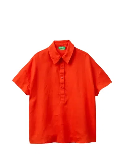 Benetton Linen Short-sleeve Blouse In Orange