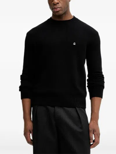 Benetton Logo Crew-neck Sweater In Black