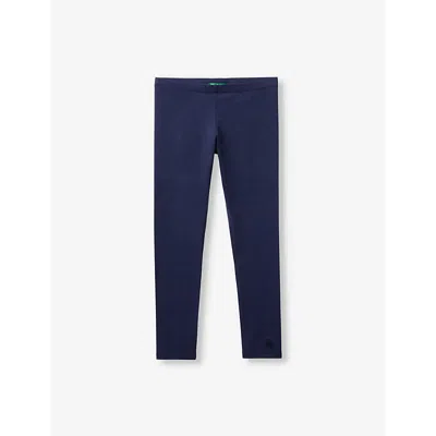 Benetton Kids' Logo-embroidered Full-length Stretch-cotton Leggings 6-14 Y In Night Blue