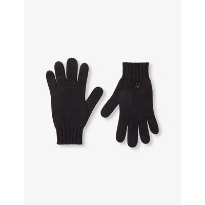 Benetton Kids' Logo-embroidered Wool-blend Gloves 5-14 Years Black