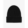 Benetton Black Logo-plaque Wool Blend Beanie 8-14 In Black