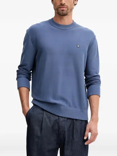 Benetton Logo Round-neck Jumper In Blue