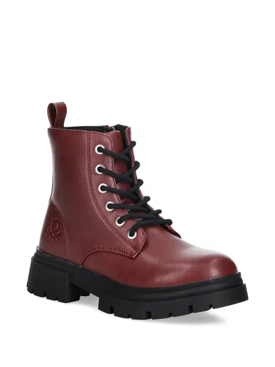 Benetton Kids' Logo-detail Ankle Boots In Burgundy