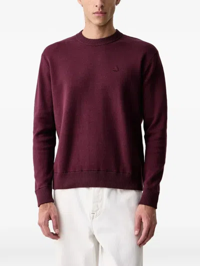 Benetton Logo-embroidered Crew-neck Sweater In Burgundy