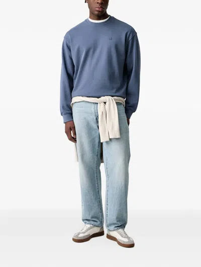 Benetton Logo-embroidered Crew-neck Sweatshirt In Blue