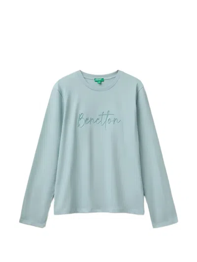 Benetton Kids' Logo-embroidered Long-sleeve T-shirt In Blue