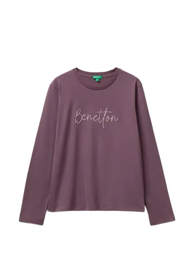 Benetton Kids' Logo-embroidered Long-sleeve T-shirt In Purple