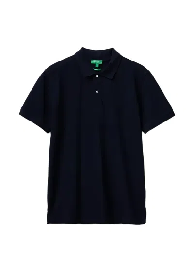 Benetton Logo-embroidered Piqué Polo Shirt In Black