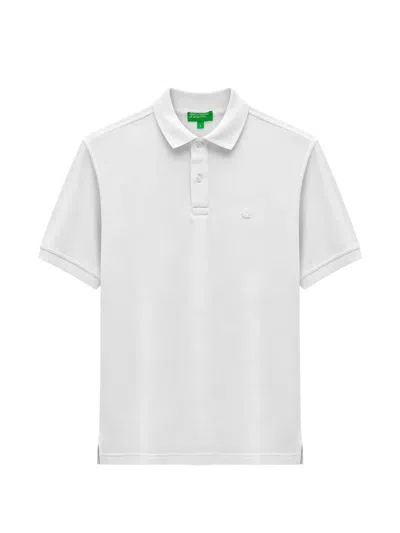 Benetton Logo-embroidered Piqué Polo Shirt In White