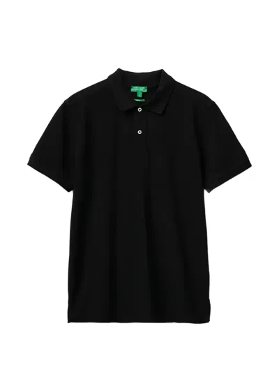 Benetton Logo-embroidered Polo Shirt In Black