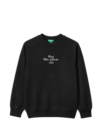 Benetton Kids' Logo-embroidered Raglan-sleeve Sweatshirt In Black