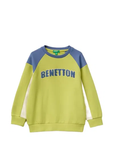 Benetton Kids' Logo-embroidered Raglan-sleeve Sweatshirt In Green