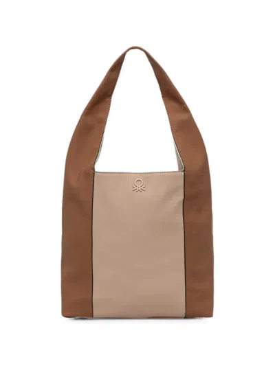 Benetton Logo-embroidered Reversible Tote Bag In Brown