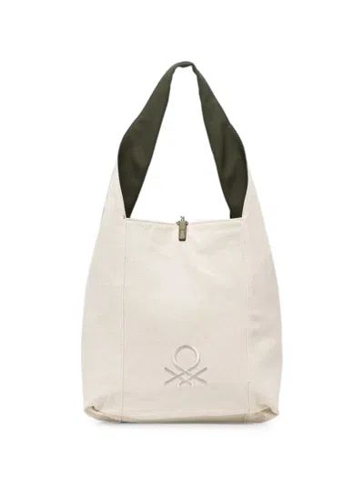 Benetton Logo-embroidered Reversible Tote Bag In Neutral