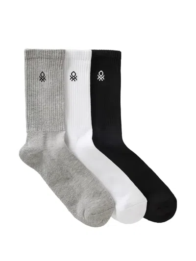Benetton Logo-embroidered Ribbed Socks (set Of Three) In Multi