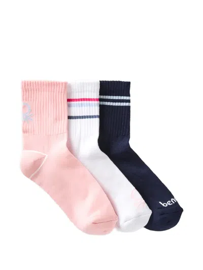 Benetton Logo-embroidered Ribbed Socks (set Of Three) In Multi