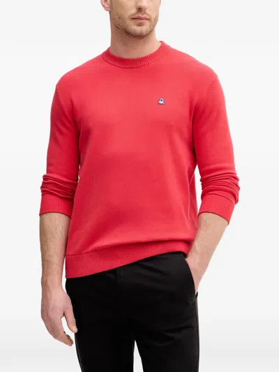 Benetton Logo-embroidered Ribbed-trim Sweater In Red