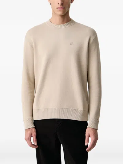 Benetton Logo-embroidered Ribbed-trim Sweater In Brown
