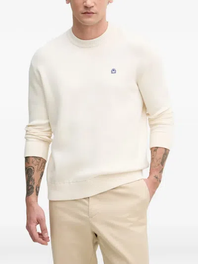 Benetton Logo-embroidered Ribbed-trim Sweater In Neutral