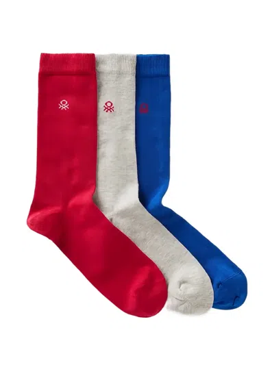 Benetton Logo-embroidered Socks Pack (set Of Three) In Multi