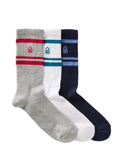 Benetton Logo-embroidered Striped Socks (set Of Three) In Multi