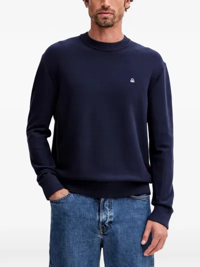 Benetton Logo-embroidered Sweater In Blue