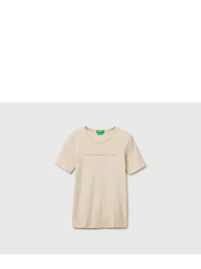 Benetton Logo-embroidered T-shirt In Neutral