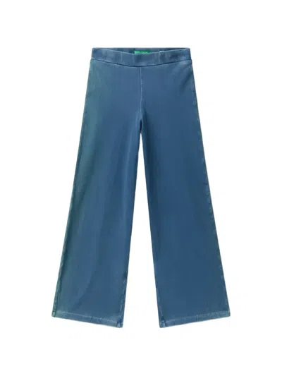 Benetton Kids' Logo-embroidered Wide-leg Trousers In Blue